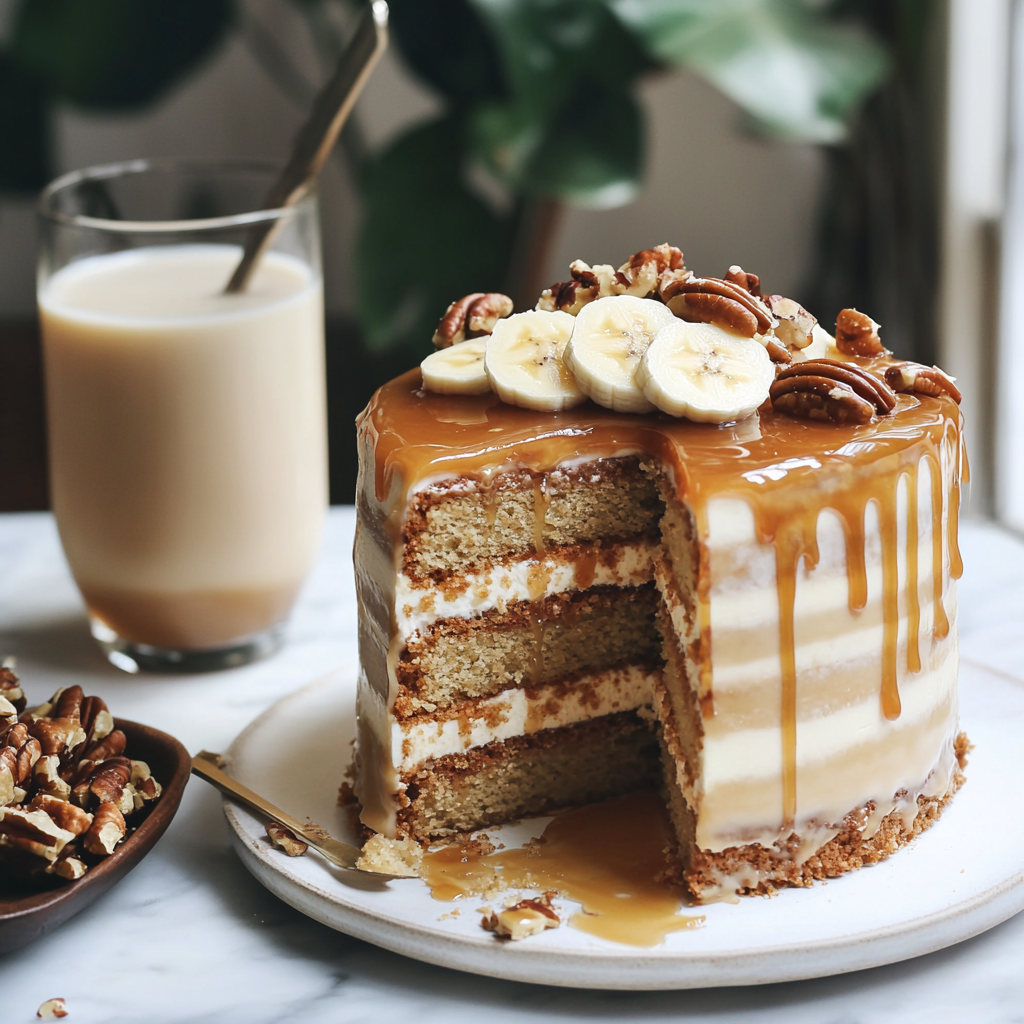 banana pecan caramel layer cake recipe