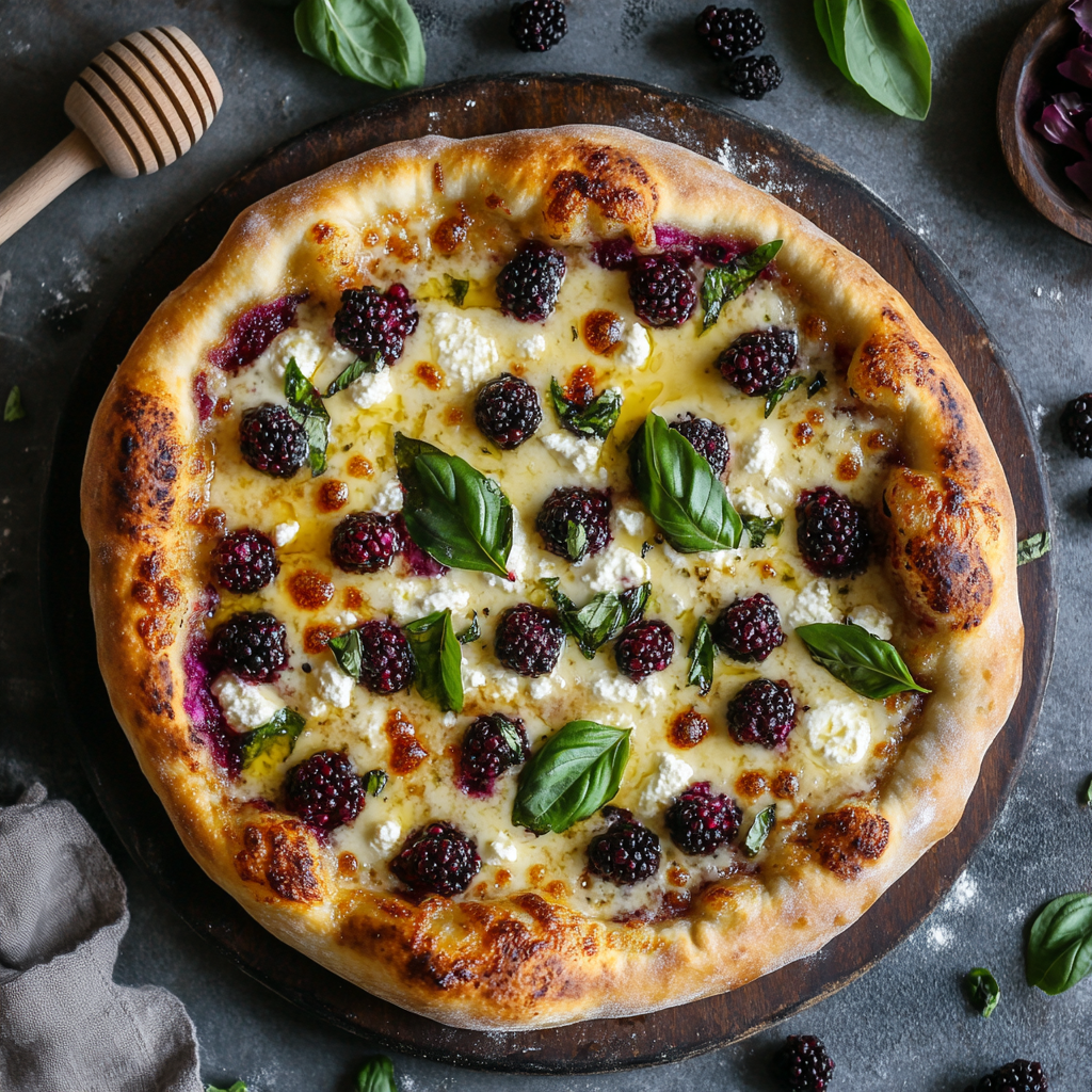 blackberry basil and ricotta pizza