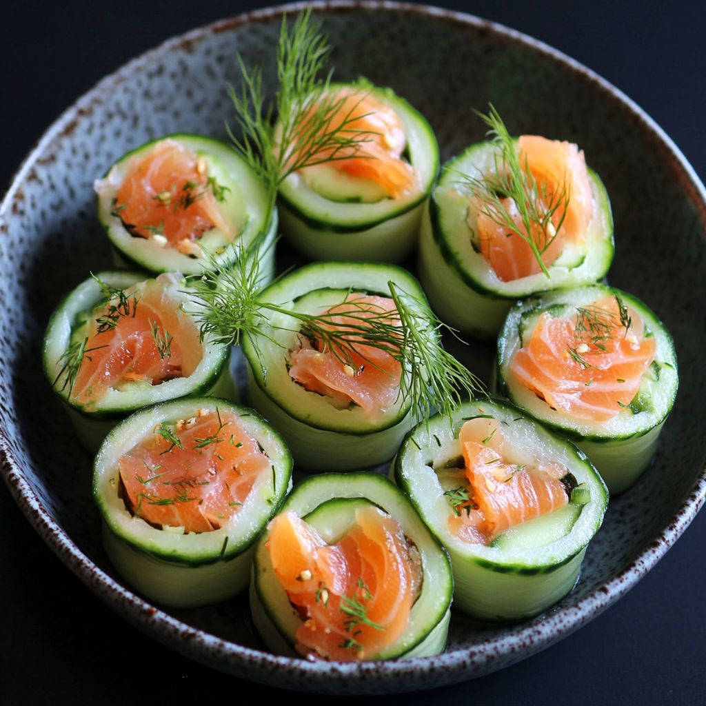 Chatelaine Smoked Salmon Roll on Cucumber Recipe